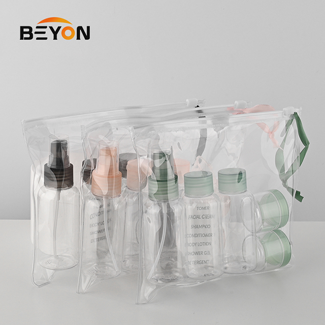 Clear Plastic Personal Care Travel Bottle Jar Set Kit With PVC Bag