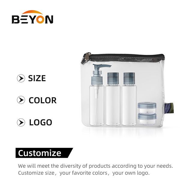 Customized cosmetic recycled packaging type bottle set travel make up travel kit