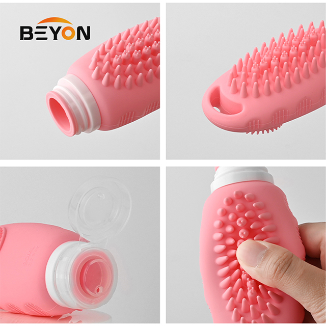 Silicone Liquid Containers for Shampoo Conditioner Lotion Easy to Squeeze Travel Bottles with Hair Brush