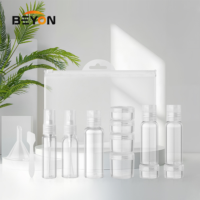 11pcs manufacture clear portable travel bottle kit airplane refillable travel bottle set