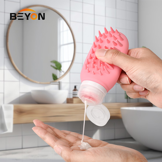 Portable Outdoor Reusable Squeeze Lotion Bottle Silicone Brush-Shaped Refill Travel Dispenser Bottle 