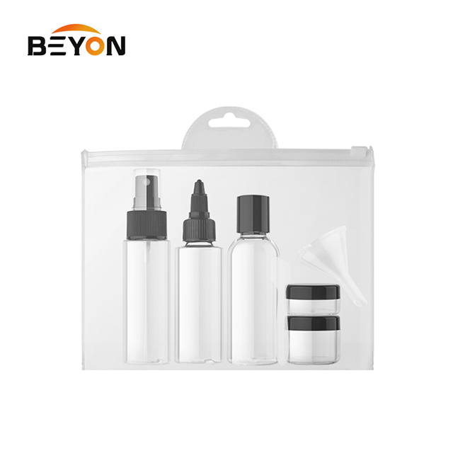 Wholesaler Pink Cosmetic travel bottle set for hotel /Plastic pet 10g small sample jar Travel Kit With PVC Bag