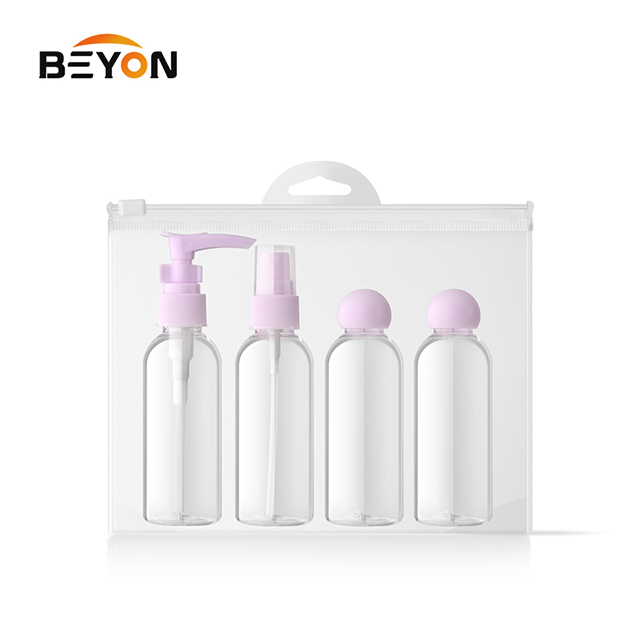 Airline 4pcs travel bottle kit Customized travel set transparent travel kit with handle PVC bag