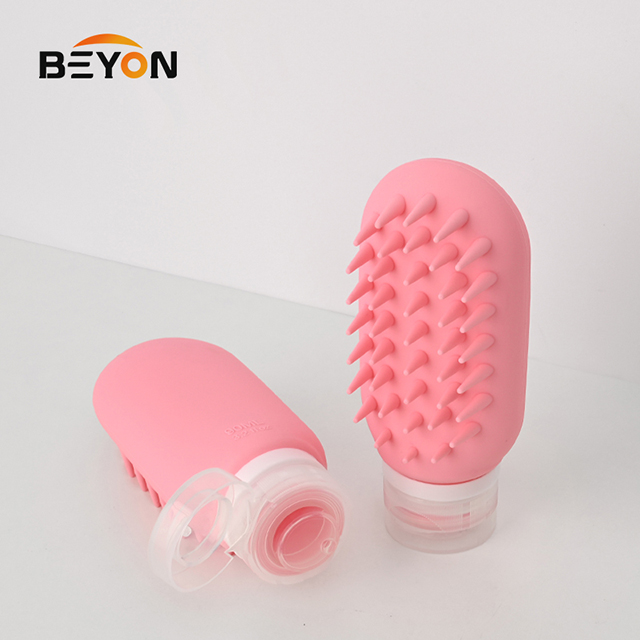 Portable Outdoor Reusable Squeeze Lotion Bottle Silicone Brush-Shaped Refill Travel Dispenser Bottle 