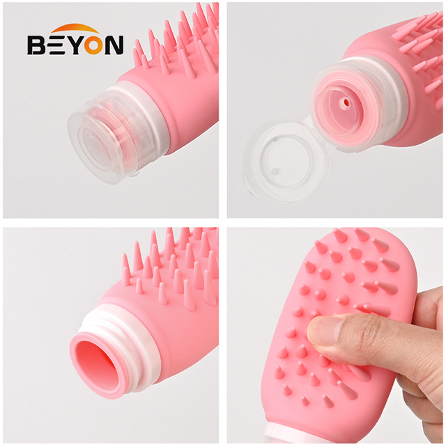 Portable Outdoor Reusable Squeeze Lotion Bottle Silicone Brush-Shaped Refill Travel Dispenser Bottle 