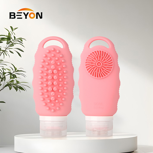 Silicone Liquid Containers for Shampoo Conditioner Lotion Easy to Squeeze Travel Bottles with Hair Brush