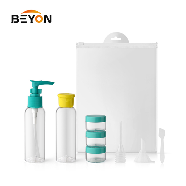 Fast Delivery Custom 5Pcs Travel Plastic Bottle Jar Set Kit With Lotion Pump In Plastic Bag