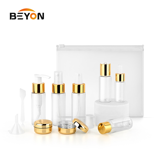 Golden Plastic Leak Proof Travel Size Toiletry Bottles Kit for Women Men