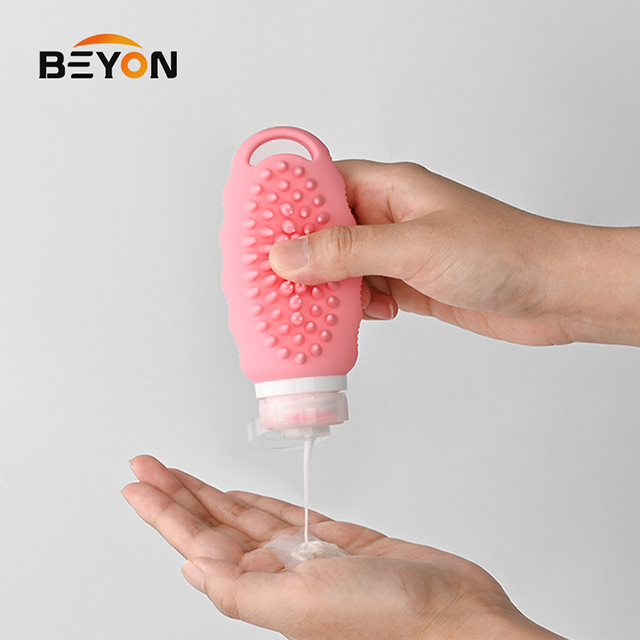 Silicone Liquid Containers for Shampoo Conditioner Lotion Easy to Squeeze Travel Bottles with Hair Brush