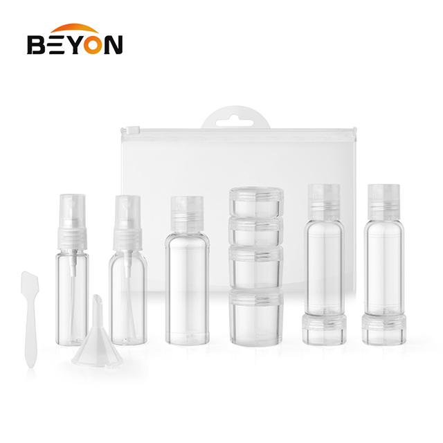 11pcs manufacture clear portable travel bottle kit airplane refillable travel bottle set