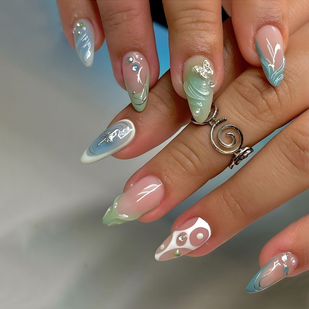 Tip Press Press-on Nails Wholesale Artificial False Nails Almond Shape Reusable Full Cover Finger Nails 