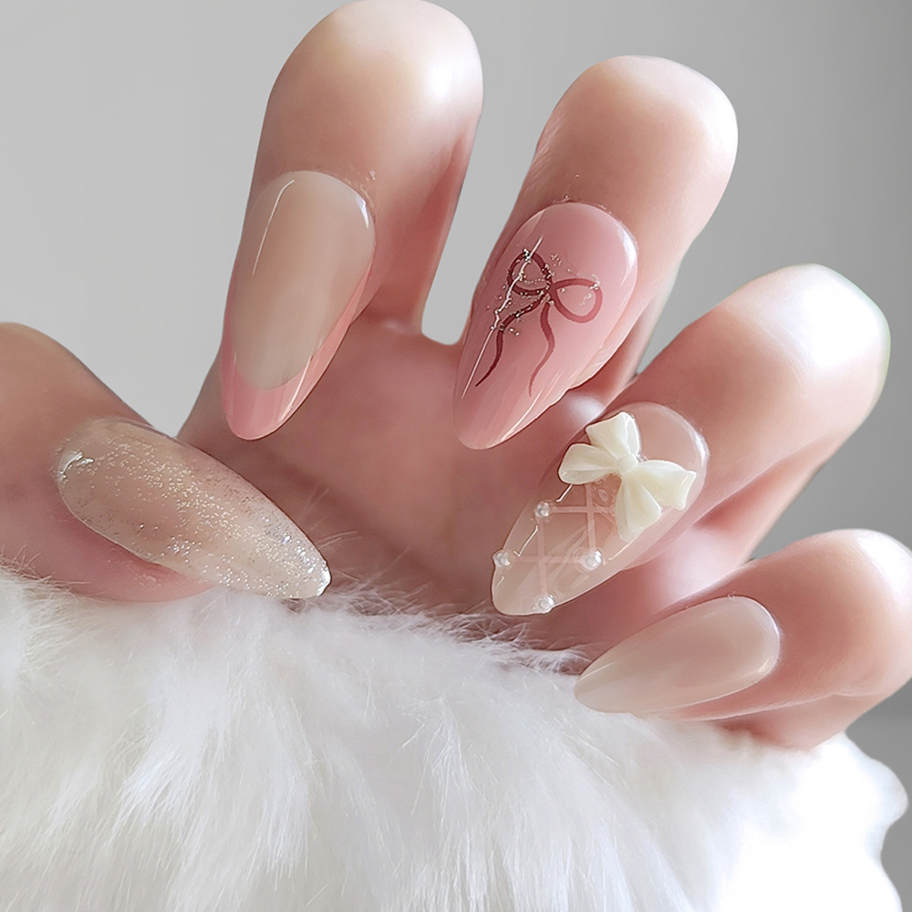 Tip Press Press-on Nails Wholesale Artificial False Nails Almond Shape Reusable Full Cover Finger Nails 
